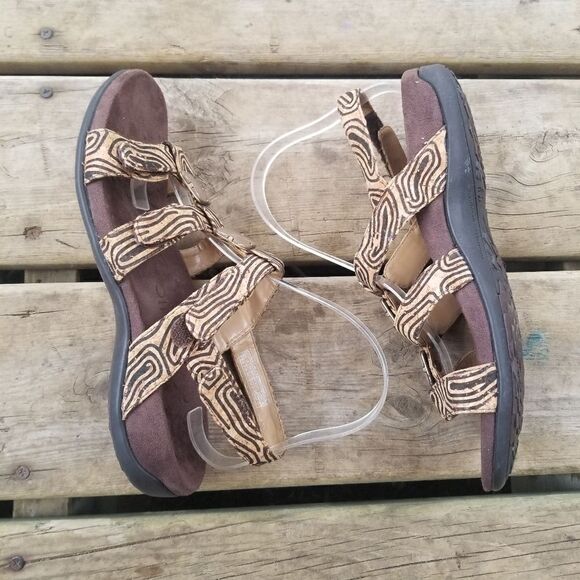 Vionic Orthaheel Amber Tan Black Swirl Faux Vegan Leather Strappy Sandals 8 - Picture 5 of 10